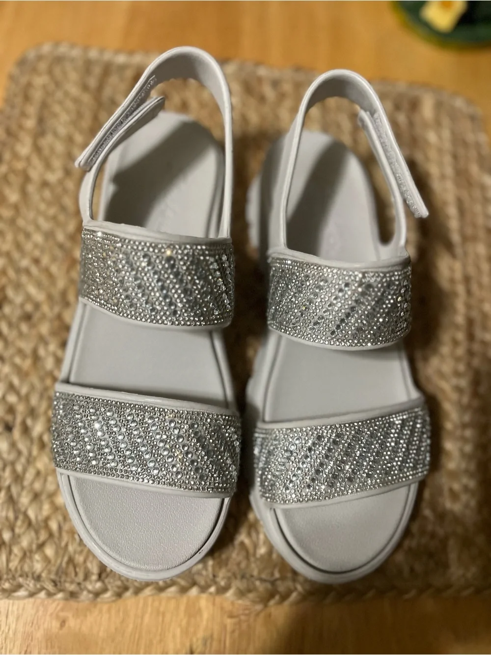 Skechers White Crystal Strap Platform Sandals